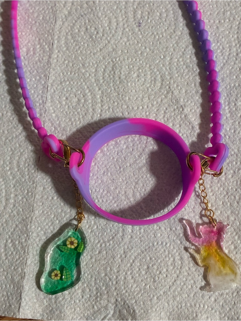 Gradient Pink Purple Beaded tumbler lanyard with Charms